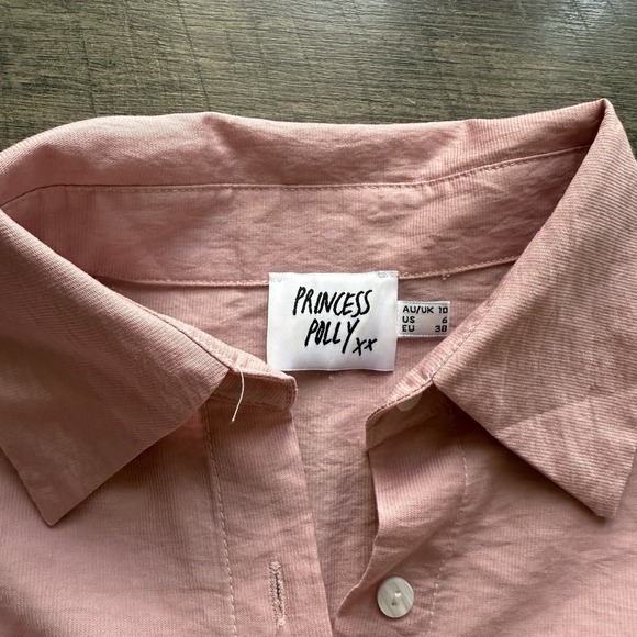 Y2K Princess Polly Oversized Pink‎ Button-Up Shirt Womens 6 Preppy Coastal Chic - Picture 3 of 8